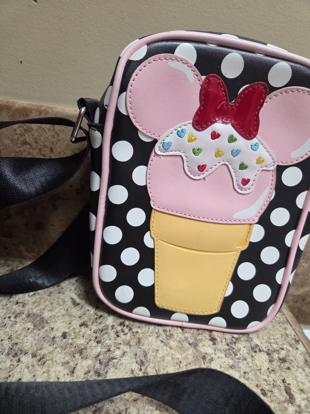 Disney Polka Dot MINNIE Ice Cream Crossbody Bag - Pink & Black Like New!